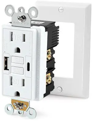 Delgada GFCI Outlet with USB Ports 15 Amp Electrical Outlet Outdoor Tamper-Resistant Receptacle Weather Resistant Outlet LED Indicator Light Wall Plate for Home Kitchen Bathroom