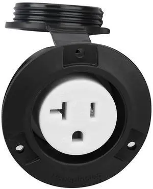 Veepeak 20 Amp Flanged Outlet 125 Volt NEMA 5-20R Household Receptacle, 2 Pole 3 Wire with Weatherproof Cap & Cover, Black, Commercial Grade, ETL Listed