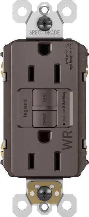 Legrand radiant 1597TRWR 15 Amp Outdoor GFCI Self Test Tamper Resistant Weather Resistant Decorator Duplex Outlet, Brown (1 Count)