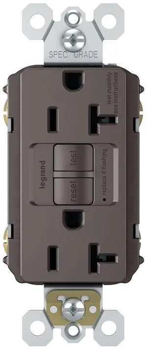 Legrand radiant 2097CCD12 20 Amp GFCI Self Test Decorator Duplex Outlet, Brown (1 Count)