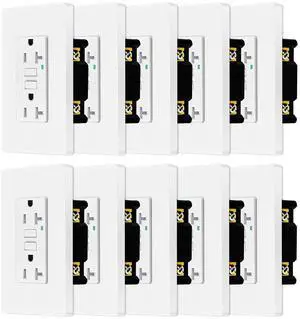 SuperInk GFI Electrical Outlet 20 Amp,10 Pack Self Test GFCI Outlet Receptacle With Led Indicator,Weather Resistant,Safe Protection,Screwless Wall Plate Included,Indoor Or Outdoor Use,ETL Listed,White