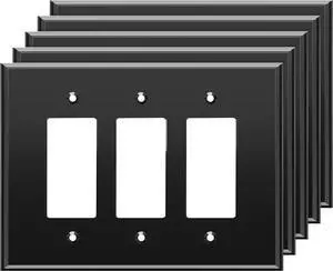 LIDER Reflective Acrylic Decorator Wall Plate, Mirrored Light Switch Plate, Plexiglass Outlet Cover, Acrylic Glass, Oversized 3-Gang 5.25" x 7.06", LWP-33O-ABK5P, Black, 5 Pack