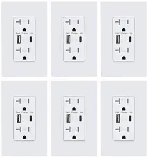USB Wall Outlet, USB Charger Outlets Receptacles with 4.2A USB C Ports, 20 Amp Duplex Tamper Resistant Receptacle Plug with USB Electrical Outlet, Wall Plate Included, ETL ListedWhite, 6 Pack
