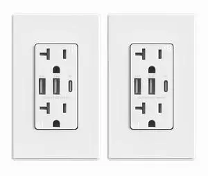 ELEGRP USB Outlets Receptacles, 3-Port Wall Outlet, 30W 6.0A Electrical Outlet, 15 Amp Tamper-Resistant Outlet with Type C Ports, UL Listed, Wall Plate Included, 2 Pack, Matte White