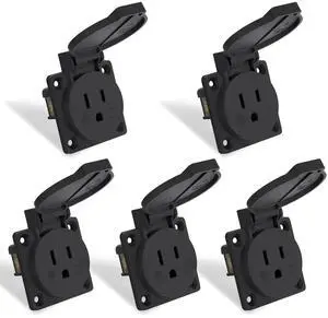 STARELO 5PCS 15Amp Power Outlet Receptacle NEMA 5-15R with Cover,125Volt 2 Pole 3Wire ,Weatherproof, Dustproof and Radiation Proof Power Outlet for Outdoor Use,ETL Listed.
