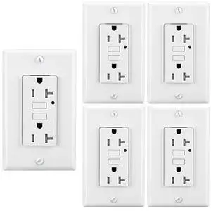 LEOD 20Amp TR&WR GFCI Outlet,125 Volt Tamper-Resistant and Weather-Resistant Receptacle with LED Indicator, 2 Wall Plates and Screws Included, White, ETL Listed (5 Pack)