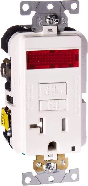 Leviton 20A-125V Extra-Heavy Duty Industrial Grade Pilot Light Tamper-Resistant Self-Test GFCI Receptacle, GFPL2-PLW, White, 20-Amp