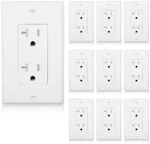 Maxxima 20A Tamper Resistant Duplex Receptacle - Standard Decorative Electrical Wall Outlet, Child Proof Safety, Contractor Pack, 20 Amp, White Wall Plates Included - 10 Pack