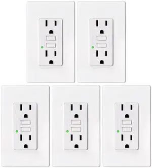GFCI Outlet 15 Amp White Outdoor No-Tamper Proof Electrical Receptacle With LED Indicator UL Listed 5pk