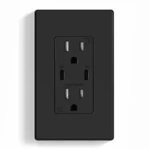 ELEGRP USB Outlet Receptacle, 30W Fast Charge & Power Delivery USB C Wall Outlet, 15 Amp Wall Outlet with USB C Ports, Tamper Resistant, UL Listed, Wall Plate Included, 1 Pack, Matte Black