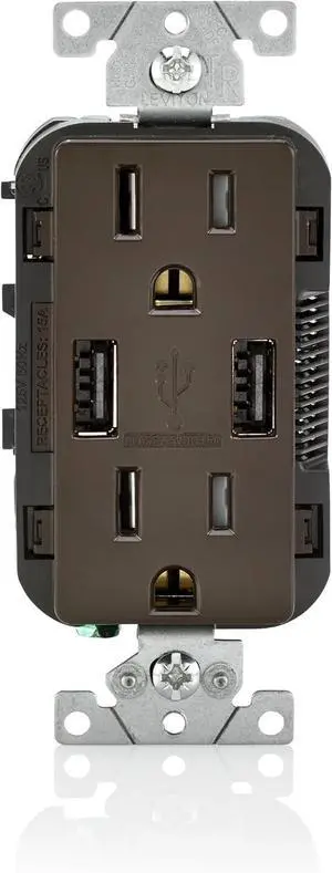 Leviton T5632 USB Charger/Tamper-Resistant Duplex Receptacle, 15-Amp, 8-Pack, Brown
