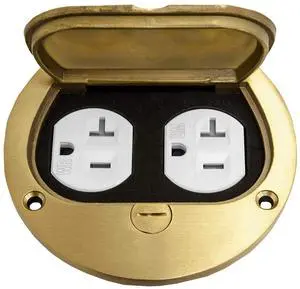 ENERLITES Brass Flip Lid Floor Box Cover, 4" Diameter, Includes 20A Tamper-Weather Resistant Duplex Receptacle & Watertight Gaskets, PN: 975502-C, UL Listed