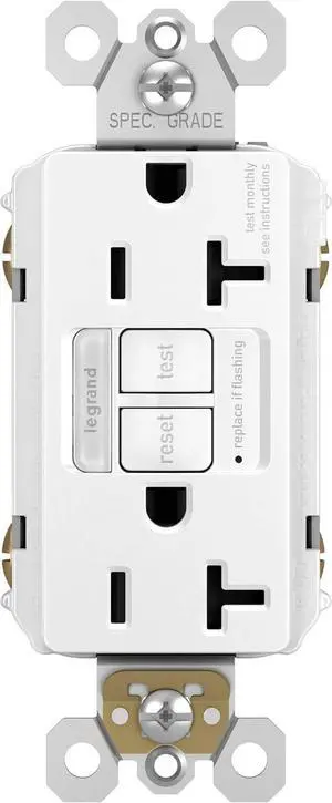 Legrand radiant 2097NTLTRW 20 Amp Night Light GFCI Self Test Tamper-Resistant Decorator Duplex Outlet with Cool Touch LED, White (1 Count)