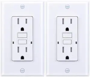 15 Amp GFCI Outlet, Tamper-Resistant GFI Receptacle with LED Indicator, Self-Test Ground Fault Circuit Interrupter, Decorator Wall Plates and Screws Included, UL Listed, White2 Pack