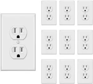 Duplex Receptacle Outlet with Wall Plate, Tamper-Resistant Electrical Outlet, Residential Grade, 15A 125V, Self-Grounding, 2-Pole, UL Listed, White (10 Pack)