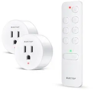 ELECTOP Remote Control Outlet, 15A/1500W Wireless Outlet Power Switch with Countdown Function, No Wire Long Range Electrical Switch Plug On/Off for Small Household Appliance(1 Swicth & 2 Outlets)