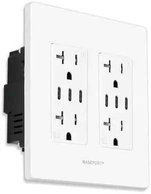 Premium USB Outlet, Duplex 125V 20 Amp Tamper Resistant Wall Outlet with USB Ports, 4 AC Outlets Total and 6 USB C Outlets Receptacles, 36W Power Delivery, Double Gang White Wall Plate