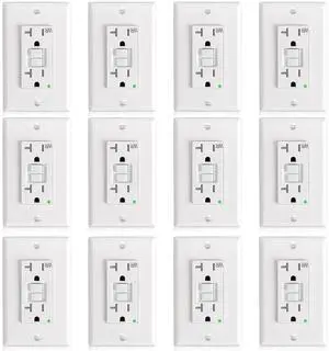 Amico 12 Pack GFCI Outlet 20 Amp with Thinner Design, Weather Resistant (WR), Self-Test GFI Receptacles with LED Indicator, Wall Plates and Screws Included, Indoor or Outdoor, ETL Listed, White