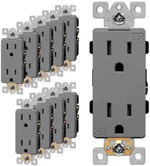 ENERLITES Industrial Grade Decorator Outlet, 15A 125V, Tamper-Resistant Duplex Receptacle, Self-Grounding, 5-15R, 2-Pole, 3-Wire Grounding, UL Listed, 63150-TR, Gray (10 Pack)