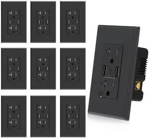 ELEGRP USB Wall Outlet - Dual 4.0A USB Ports, 20A Tamper Resistant Receptacle, Black (10 Pack)