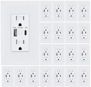 USB Wall Outlet, USB Charger Outlets Receptacles with 4.2A USB C Ports, 15 Amp Duplex Tamper Resistant Receptacle Plug with USB Electrical Outlet, Wall Plate Included, ETL ListedWhite, 20 Pack