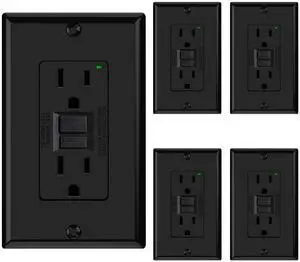 ELEGRP GFCI Outlet 15 Amp, Self-Test GFI Electrical Outlet with Narrow Design, GFCI Receptacle with LED Indicator, UL Listed, Black, Wall Plate Included, 5 Pack