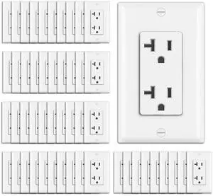BESTTEN 50 Pack Decorator Receptacle Outlet, 20 Amp Electical Outlet with Wallplate, Non-Tamper-Resistant, Residential & Commercial Use, 20A/125V/2500W, UL Listed, White