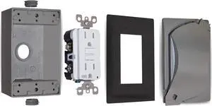 Sigma Engineered Solutions 16449 Universal Metal Weatherproof Outdoor Electrical Outlet Kit with Universal Cover, Box and 15 Amp GFCI Receptacle, Gray, 1 Gang, Lockable with Corner Hinge
