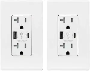 ELEGRP 25W 5.0 Amp Type C USB Wall Outlet, 20 Amp Receptacle with USB Ports, USB Charger for iPhone, iPad, Samsung, Google, LG, HTC and Android Devices, with Wall Plate, 2 Pack, Matte White, UL Listed