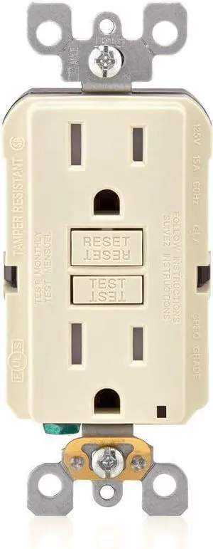 Leviton Smartest Self-Test SmartlockPro Slim GFCI Tamper-Resistant Receptacle with LED Indicator, 15-Amp, 3-Pack, GFTR1-3T, Light Almond