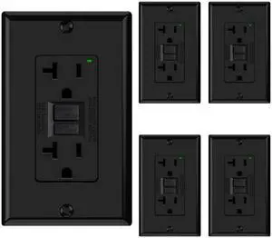 ELEGRP GFCI Outlet 20 Amp, Self-Test GFI Electrical Outlet with Narrow Design, GFCI Receptacle with LED Indicator, UL Listed, Black, Wall Plate Included, 5 Pack