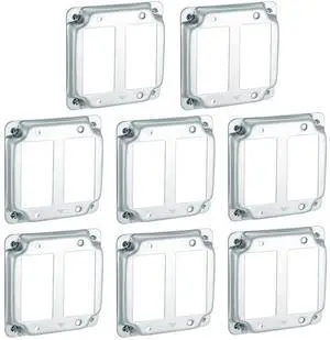 8 Pcs 4 x 4 Inch Metal Receptacle Electrical Box Cover Square Exposed Work Receptacle Outlet Case Cover for 4 Inch Electrical Box(2 GFCI)
