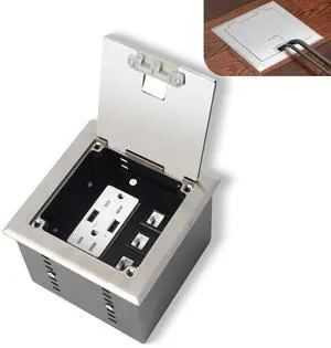 KYHSHJ Recessed Flat Hidden Socket Kit with 2 * 15A Receptacle4.8A*2 USB-A Ports +3-Port RJ45 Datacom Receptacle. Internal Height AdjustableCorrosive Resistant Hardware,Silver