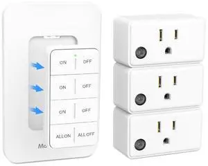 Remote Control Outlet, Wireless Wall Mounted Light Switch Kit, FCC & ETL Listed, Programmable and Expandable, No Wiring, 200Ft RF Range, 15A/1800W, 1 Remote + 3 Outlets