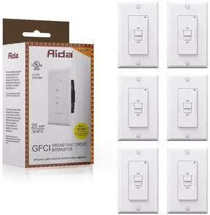 AIDA Blank Face GFCI, 20 Amp, Self Test, LED Indicator Light,Provides GFCI Protection,White GFCI Outlet 20 amp, 20 Amp GFCI Outlet UL Listed,Back &Side Wire (White, 6 Pack)