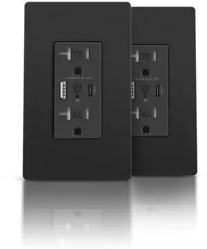 Black USB C Outlets, 4.8A 24W High Speed Charging Electrical Outlet with Type C/A Ports, 20Amp TR Receptacles, USB Wall Socket with Screwless Wall Plate, ETL Listed, 2Pack