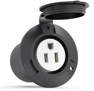 Flanged Outlet NEMA 5-15 15 Amp Grounding Straight Blade Receptacle with Covers, ETL Listed, 120 Volt, 2 Pole-3 Wire, Commercial/Industrial Grade