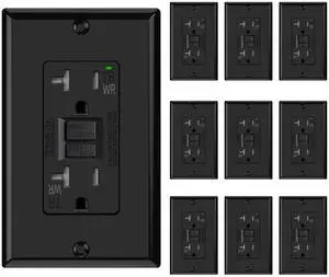 ELEGRP Outdoor GFCI Outlet 20 Amp, Self-Test GFI Electrical Outlet with Narrow Design, Tamper Resistant GFCI Receptacle with LED Indicator, UL Listed, Black, Wall Plate Included, 10 Pack