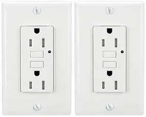 LEOD 15A 125V Self-Testing GFCI Outlet with Green led Indicator Light, 4 Pcs WallPlate and Screws Included, Tamper-Resistant Auto-Test GFCI Socket, White, ETL Listed (2 Pack)