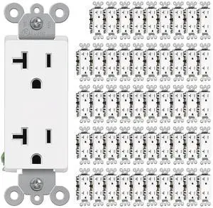 CML 20 Amp Decorator Wall Receptacle, Decor Electrical Outlets, 20A/125V, Residential and Commercial Use, Non-Tamper-Resistant, UL Listed, White, 50 Pack