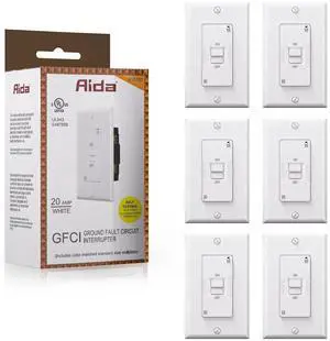 AIDA 20 Amp 120V Blank Face GFCI Weather Resistant Self Test LED Indicator Indoor Outdoor Faceless GFCI WR Outlet with Cover, UL Listed, Back &Side Wire (White, 6 Pack)