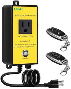 120V Soft Start Outlet Automatic Switch, Remote Switch for Vacuum and Table Saw with 2 Remote Control,15A 60Hz 1800W