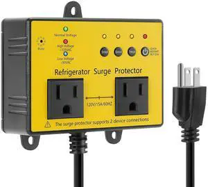 Refrigerator Surge Protector Auto Switch, 2 Outlets 120V Voltage Protector for Washing Machine, Microwave, Large Appliance, LED Indicator and 110dB Alarm