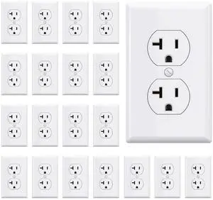 AIDA 20 Amps Outlets Duplex Electrical Receptacle Outlets, Electrical Outlet, 20Amp 125V Heavy-Duty,Wall Plate Included,Residential, 3-Wire, Self-Grounding, UL Listed, Side Wire (20 Pack, White)
