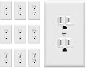 Enerlites 61580-TR-WWP-10PCS, Duplex Receptacle Outlets and Wall Plates Bundle, Tamper-Resistant Electrical Receptacle, 15A 125V, Self-Grounding, 2-Pole, UL Listed, White (10 Pack)