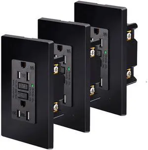 GFCI Outlet Black, 15Amp GFCI Outlets, Weather Resistant (WR) Outdoor GFI Receptacles with LED Indicator, Wall Plates Included, ETL Listed, 3PK