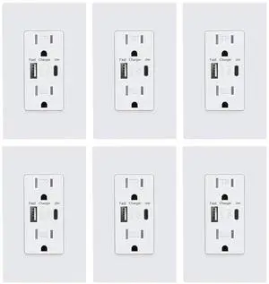 USB Wall Outlet, USB Charger Outlets Receptacles with 4.2A USB C Ports, 15 Amp Duplex Tamper Resistant Receptacle Plug with USB Electrical Outlet, Wall Plate Included, ETL ListedWhite, 6 Pack