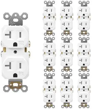 10 Pack Standard Duplex Electrical Receptacle Outlet, Tamper Resistant Wall Outlet, 20A 125V, 2 Pole 3 Wire, UL Listed, White