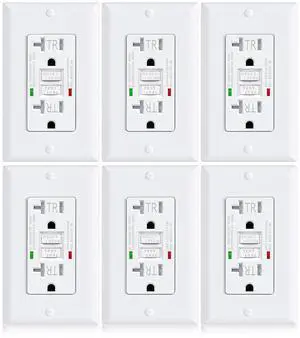 6 Pack 20 Amp GFCI Outlet GFI Electrical Outlet Tamper Resistant(TR) Self-Test GFI Receptacles with LED Indicator Decoration Wall Plates UL Listed White