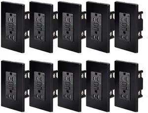 GFCI Outlet Black, 15Amp GFCI Outlets, Weather Resistant (WR) Outdoor GFI Receptacles with LED Indicator, Wall Plates Included, ETL Listed, 10PK